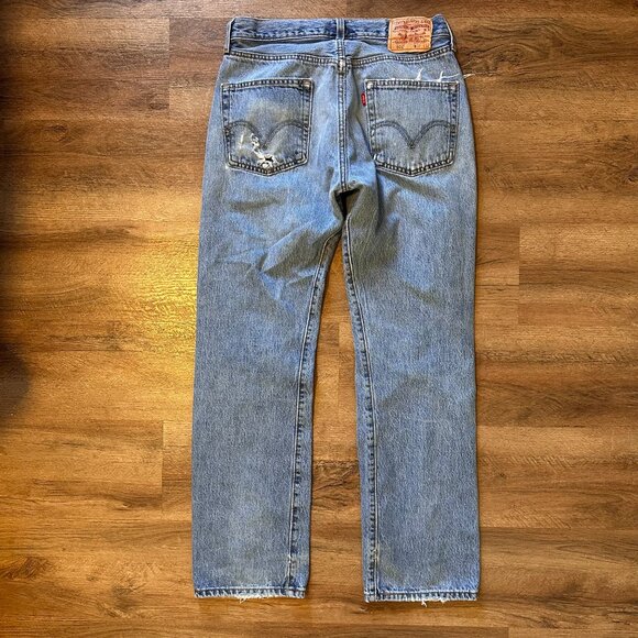 Levi's Jeans Mens 29x31 Blue 501 Distressed Grunge Punk Ripped Knee Denim Pants - Picture 2 of 8